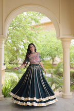 Designer Reyon Gota Patti work Lehegna With embroidered Real Mirror work Blouse For Garba Night