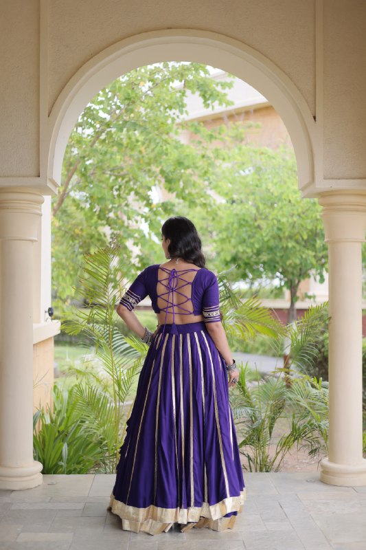 Designer Reyon Gota Patti work Lehegna With embroidered Real Mirror work Blouse For Garba Night