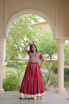 Designer Reyon Gota Patti work Lehegna With embroidered Real Mirror work Blouse For Garba Night