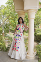 Elegant Cotton Lehenga Choli with Gamthi Embroidered Blouse for Festive Garba