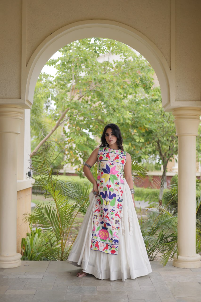 Elegant Cotton Lehenga Choli with Gamthi Embroidered Blouse for Festive Garba