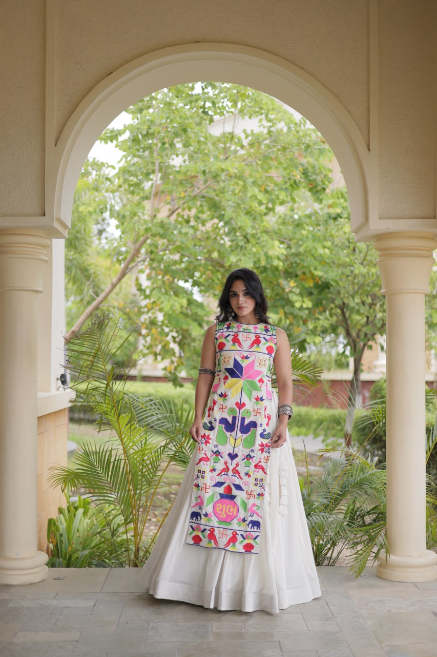 Elegant Cotton Lehenga Choli with Gamthi Embroidered Blouse for Festive Garba
