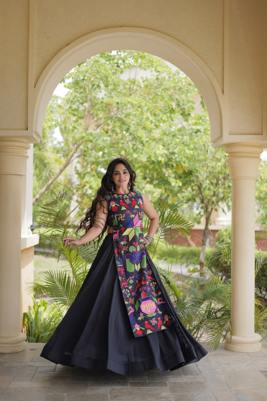 Elegant Cotton Lehenga Choli with Gamthi Embroidered Blouse for Festive Garba
