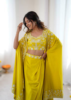 Elegant Dhoti Choli with Embroidered Long Shrug for Festive Celebrations