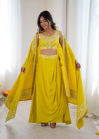 Elegant Dhoti Choli with Embroidered Long Shrug for Festive Celebrations