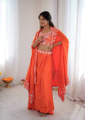 Elegant Dhoti Choli with Embroidered Long Shrug for Festive Celebrations