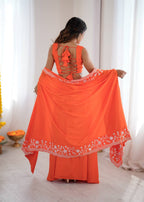 Elegant Dhoti Choli with Embroidered Long Shrug for Festive Celebrations