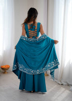 Elegant Dhoti Choli with Embroidered Long Shrug for Festive Celebrations