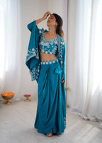 Elegant Dhoti Choli with Embroidered Long Shrug for Festive Celebrations