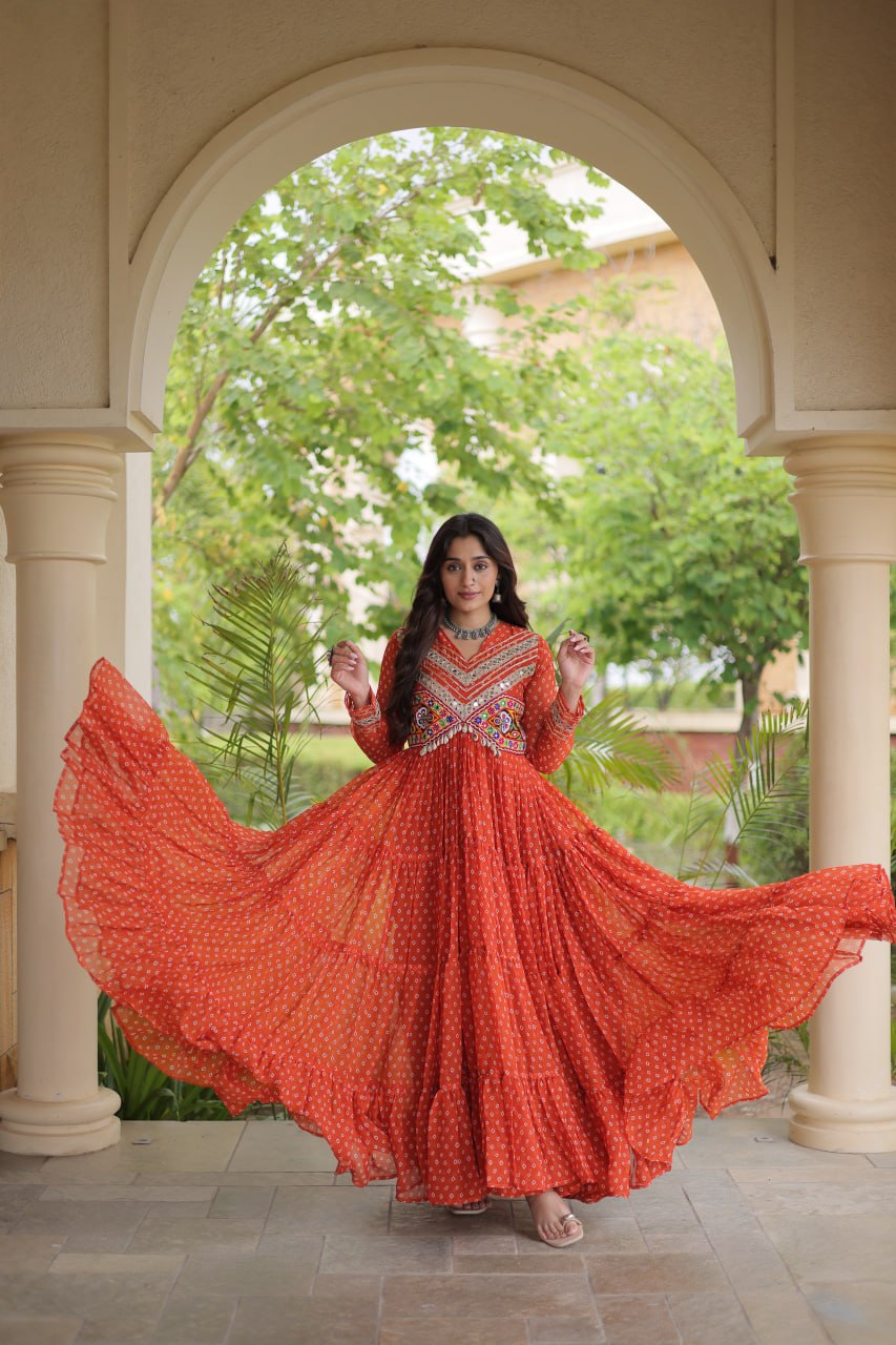 Dandiya Night Designer Long Gown - Premium Traditional Celebration Outfit