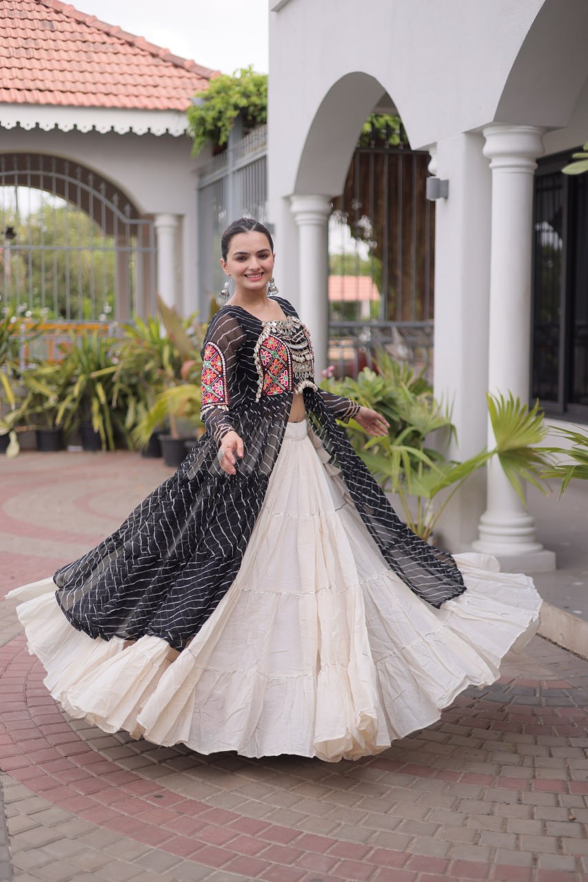 Festive Indian Ethnic Kurti With Lehenga - Elegant Garba Dance Celebration Style