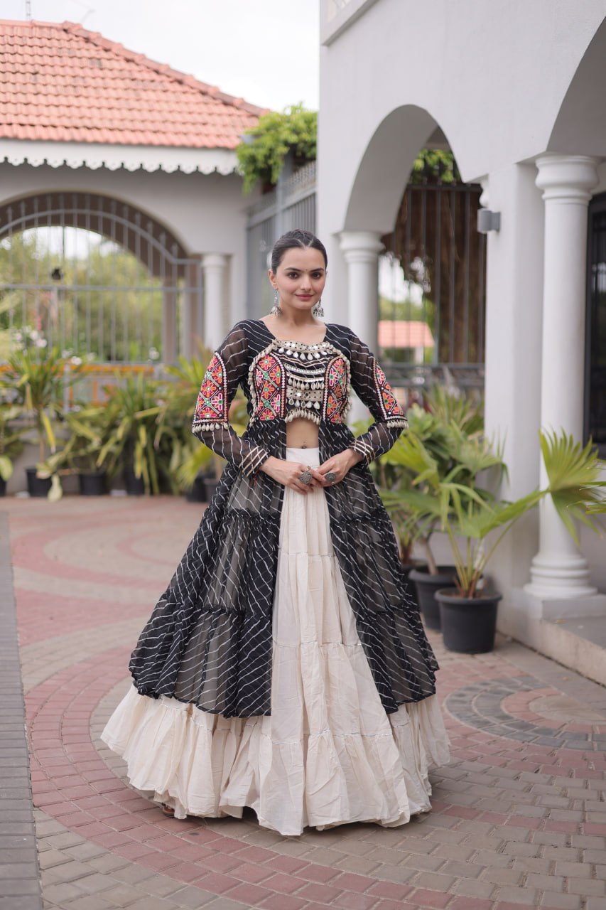 Festive Indian Ethnic Kurti With Lehenga - Elegant Garba Dance Celebration Style