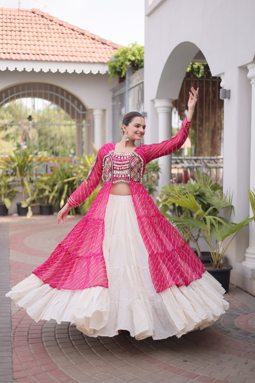 Festive Indian Ethnic Kurti With Lehenga - Elegant Garba Dance Celebration Style