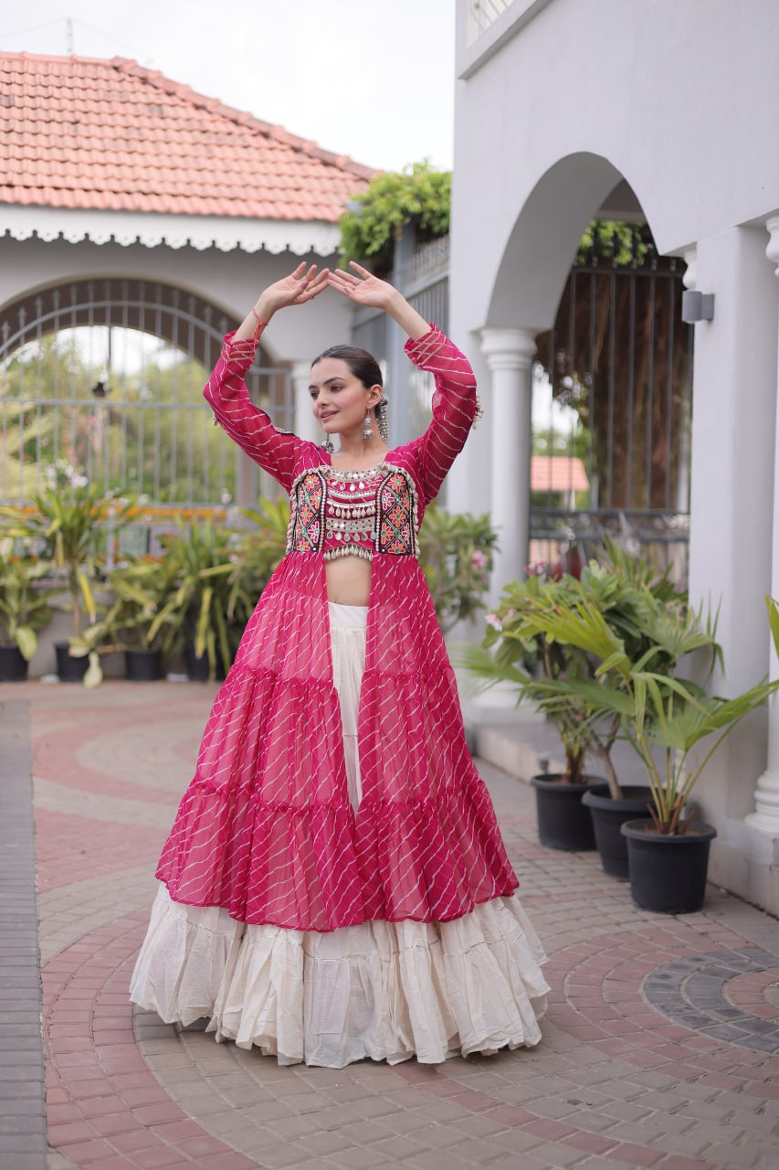 Festive Indian Ethnic Kurti With Lehenga - Elegant Garba Dance Celebration Style