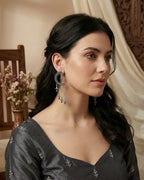 Traditional Oxidized Silver Moon-Shape Jhumka Earrings