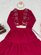 Marron Royale Flared Lehenga Choli with Mirror Koti, Glam Garba Dandiya Festive Wear