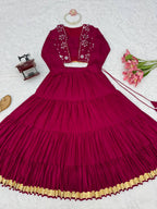 Marron Royale Flared Lehenga Choli with Mirror Koti, Glam Garba Dandiya Festive Wear