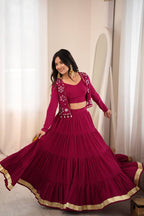 Marron Royale Flared Lehenga Choli with Mirror Koti, Glam Garba Dandiya Festive Wear