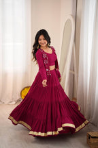 Marron Royale Flared Lehenga Choli with Mirror Koti, Glam Garba Dandiya Festive Wear
