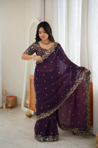 Elegant Thread & Sequin Embroidery Silk Saree With Blouse -Perfect For Festival & Parties