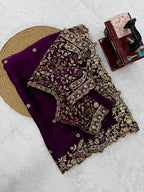 Elegant Thread & Sequin Embroidery Silk Saree With Blouse -Perfect For Festival & Parties