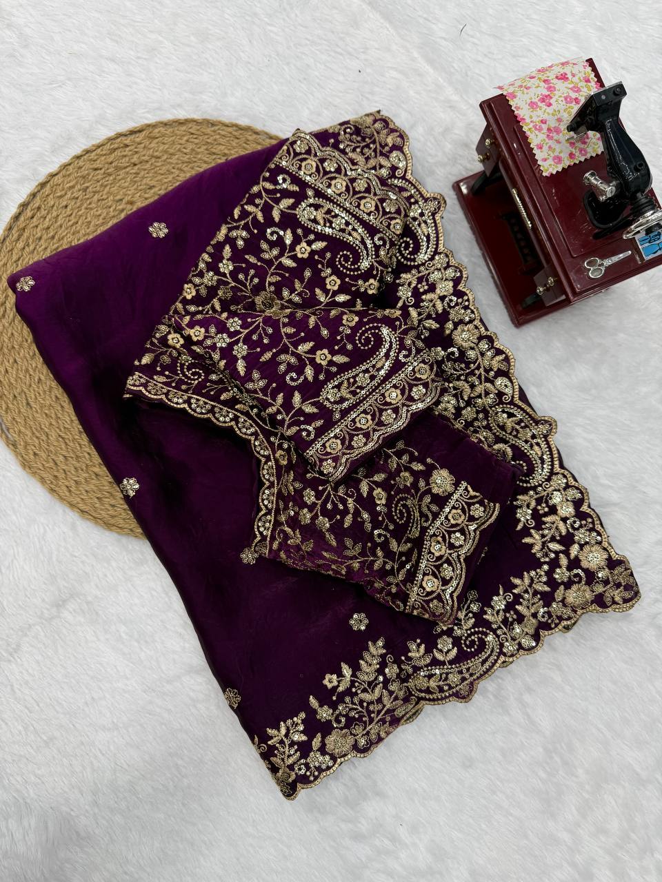 Elegant Thread & Sequin Embroidery Silk Saree With Blouse -Perfect For Festival & Parties