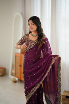 Elegant Thread & Sequin Embroidery Silk Saree With Blouse -Perfect For Festival & Parties