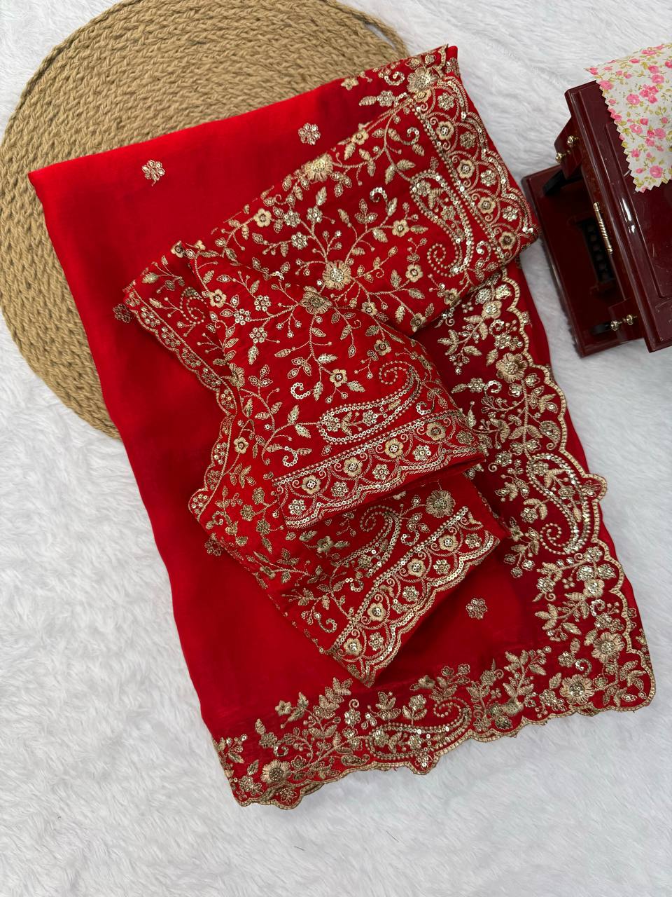 Elegant Thread & Sequin Embroidery Silk Saree With Blouse -Perfect For Festival & Parties