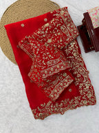 Elegant Thread & Sequin Embroidery Silk Saree With Blouse -Perfect For Festival & Parties