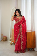 Elegant Thread & Sequin Embroidery Silk Saree With Blouse -Perfect For Festival & Parties