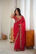 Elegant Thread & Sequin Embroidery Silk Saree With Blouse -Perfect For Festival & Parties