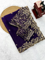 Elegant Thread & Sequin Embroidery Silk Saree With Blouse -Perfect For Festival & Parties