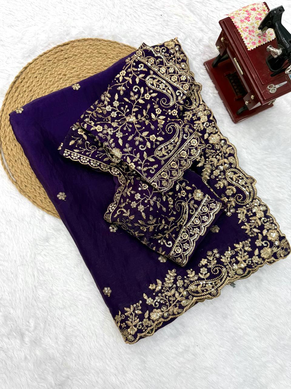 Elegant Thread & Sequin Embroidery Silk Saree With Blouse -Perfect For Festival & Parties