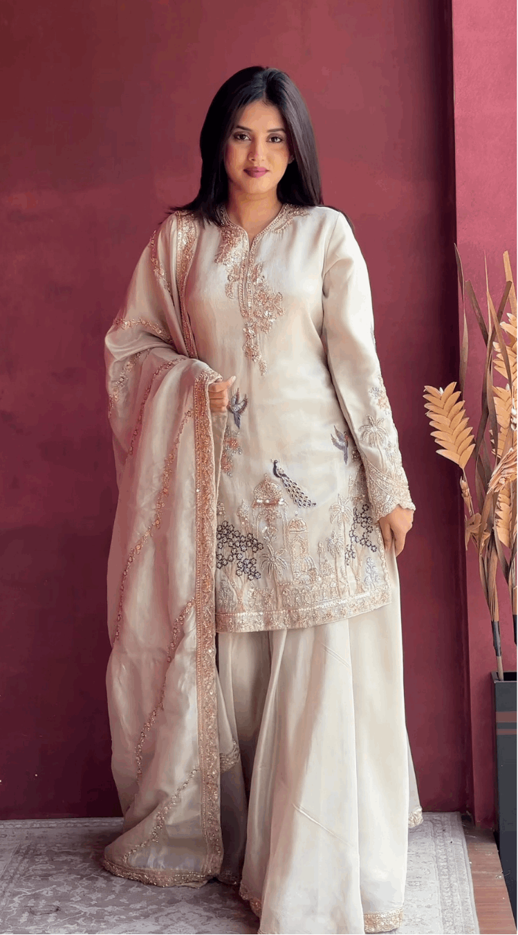 Dreamy Designer Ivory Kurta Palazzo Set for Weddings and Celebrations