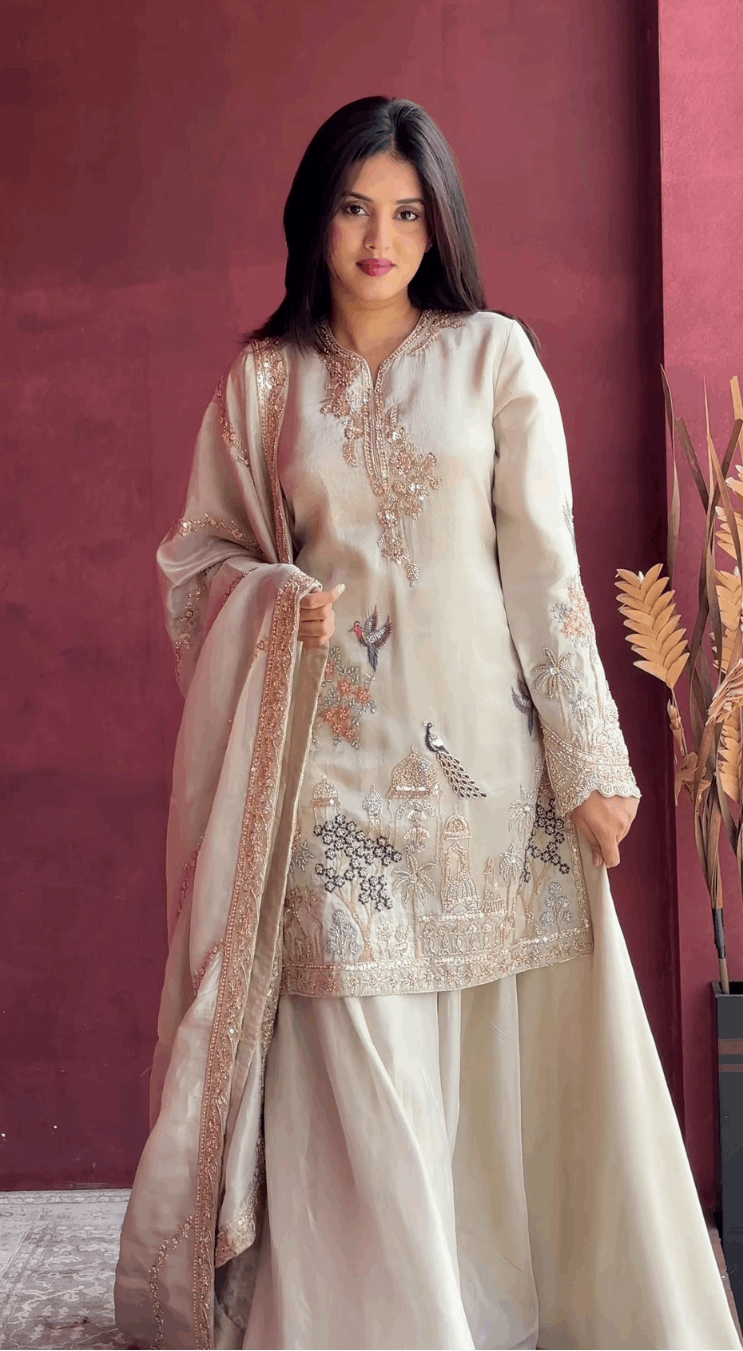 Dreamy Designer Ivory Kurta Palazzo Set for Weddings and Celebrations
