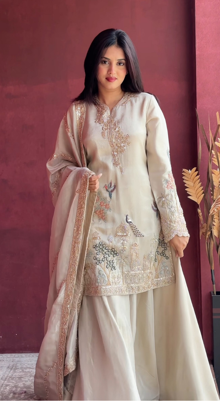 Dreamy Designer Ivory Kurta Sharara Set for Weddings and Celebrations