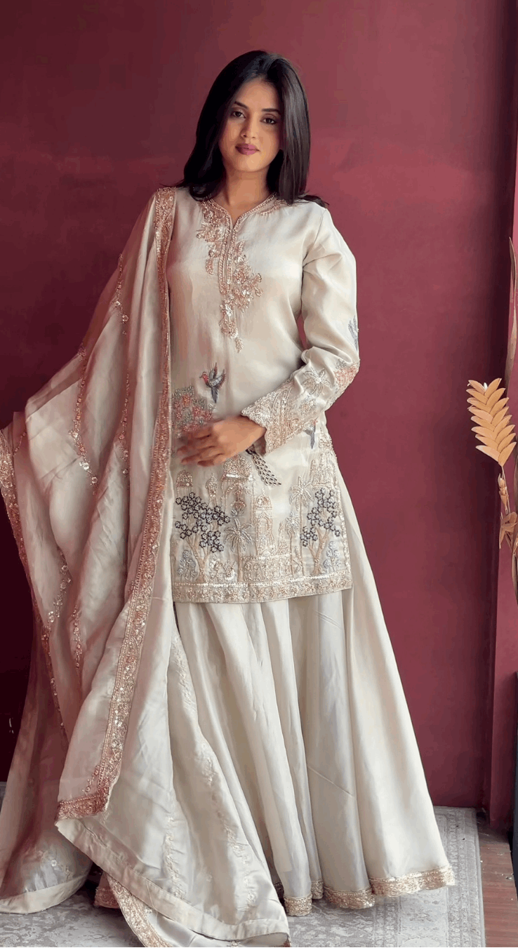 Dreamy Designer Ivory Kurta Palazzo Set for Weddings and Celebrations