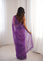 Purple Sequin Embroidered Net Saree with Silk Blouse for Festive & Party Wear