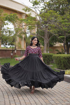 Desginer Cotton Thread Embroidered Real Mirror work Long Gown For Festivals