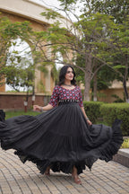 Desginer Cotton Thread Embroidered Real Mirror work Long Gown For Festivals