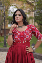 Desginer Cotton Thread Embroidered Real Mirror work Long Gown For Festivals