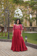Desginer Cotton Thread Embroidered Real Mirror work Long Gown For Festivals