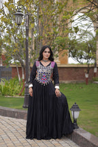 Rayon Long Flared Gown With Blouse For Navratri - Festive & Partywear Outfit