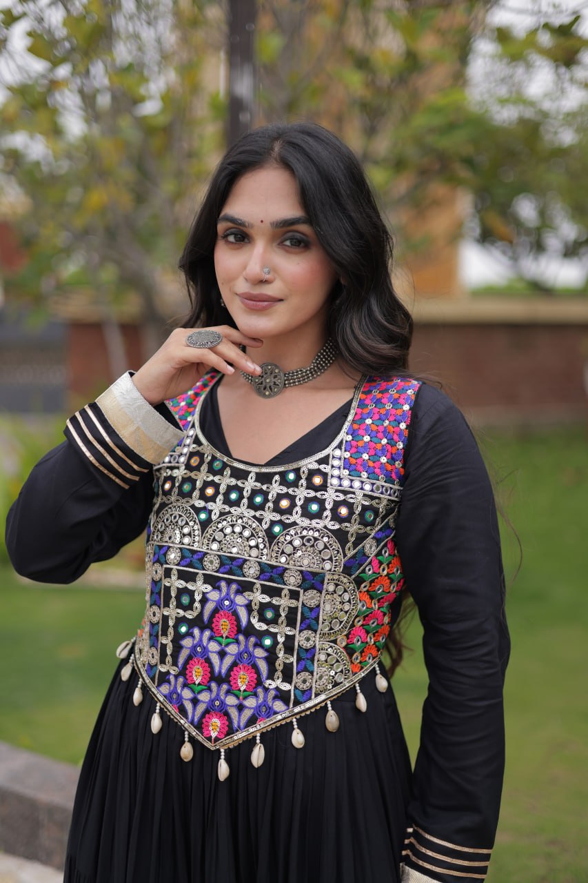 Rayon Long Flared Gown With Blouse For Navratri - Festive & Partywear Outfit