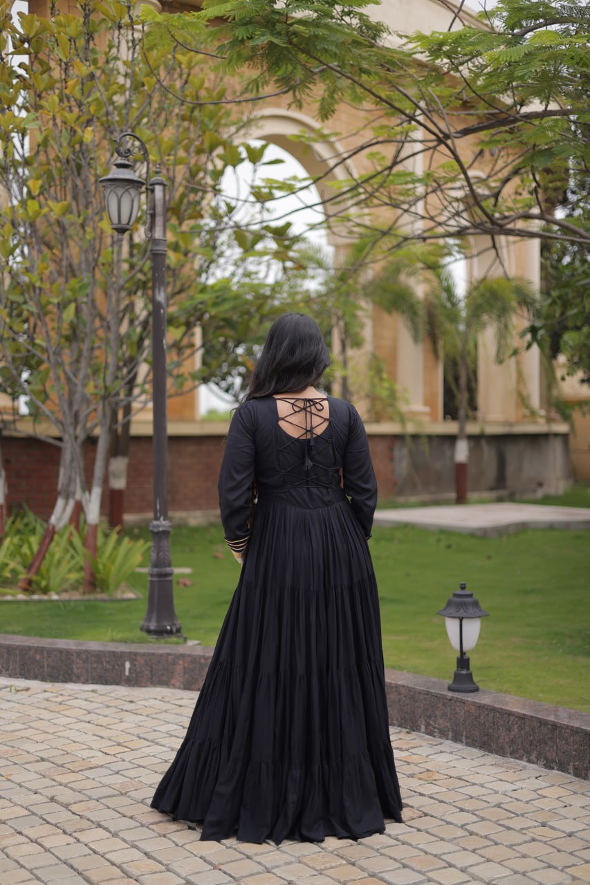 Rayon Long Flared Gown With Blouse For Navratri - Festive & Partywear Outfit