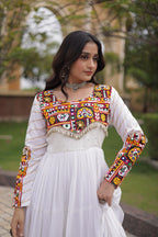 Embroidered Work Long Flared Rayon Gown With Full Sleeves For Navratri Garba Nights