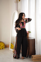Midnight Black Mirror & Kodi Work Peplum Palazzo Set- Statement Garba Dandiya Look