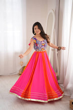 Pink Orange Gota Patti Lehenga with Mirror Embroidered Choli Garba Festive Wear