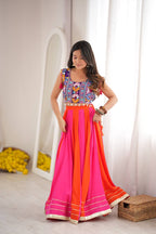 Pink Orange Gota Patti Lehenga with Mirror Embroidered Choli Garba Festive Wear