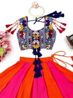 Pink Orange Gota Patti Lehenga with Mirror Embroidered Choli Garba Festive Wear